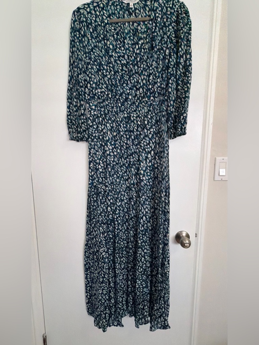 Liverpool Teal and White Long Sleeve Printed Maxi Dress